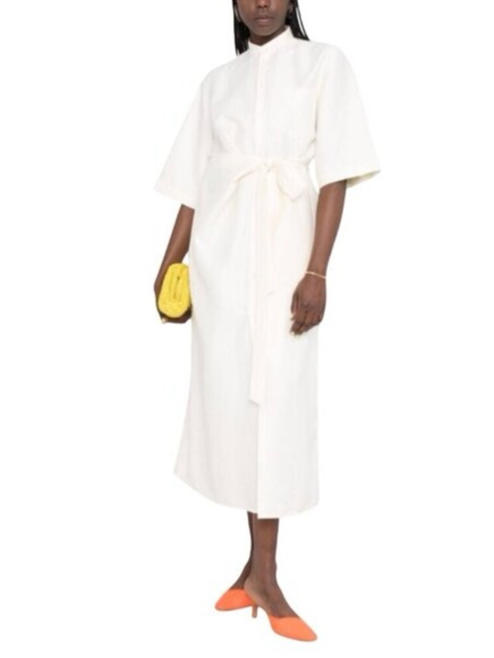 Christian Wijnants White Shirt Dress Midi Button Front Structured Waist Size 36